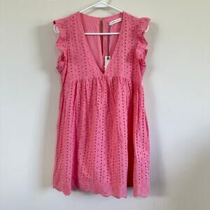 Mustard Seed You Found My Heart Eyelet Lace Dress Romper Womens SMALL Pink